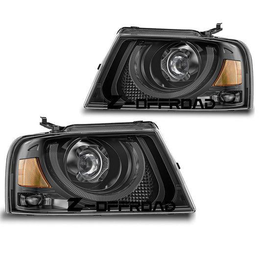 2025 LED Headlight Assemblies for 2004-2008 Ford F150 Pickup 2006-2008 Lincoln Mark LT w/ Smart Auxiliary Lamp Hi Lo Beam Parking Light Turn Signal Side Marker Dual Color Halo